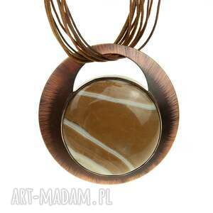 Miedziany naszyjnik z karmelowym agatem handmade