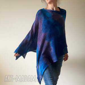 Narzutka bawełniana niebieski i fiolet - poncho handmade one size art-Madam.pl