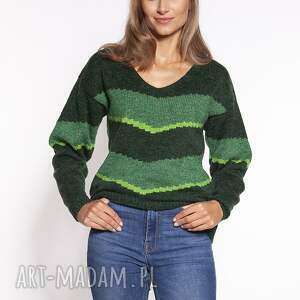 handmade swetry sweter w graficzny wzór - swe269 zielony mkm