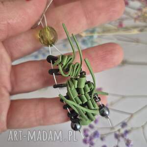 kolczyki lekkie zielone zaskakujące z niby trawą box x1, etno, folk