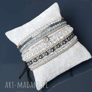 bransoletka boho makrama sznurek szara3 koralikow, kolorowa