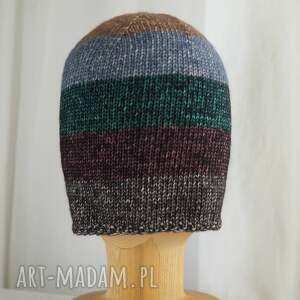 Czapka przejściowa w pasy handmade - na jesienne chłody