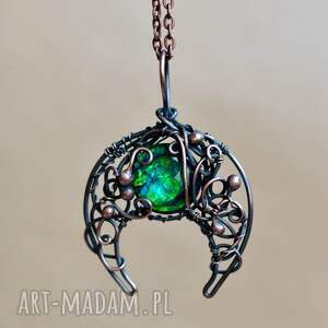 lunula zielona - miedziany naszyjnik z wisiorem, biżuteria na prezent