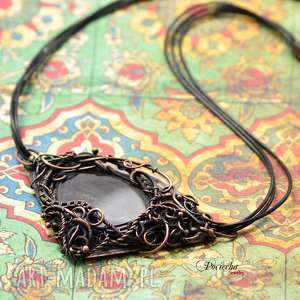 nuada - naszyjnik z agatem metaloplastyka unikat, biżuteria miedzi, wire