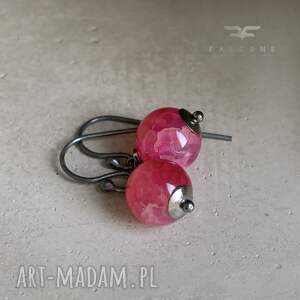 kolczyki malinowy mus agatami smoczy agat srebrne bigle, romantyczna