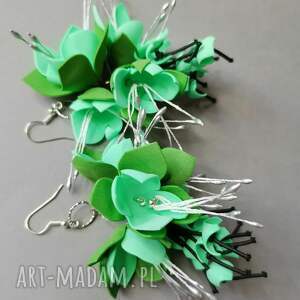 kolczyki lekkie kwiaty pistacjowe długie bujne etno, boho, seledyn