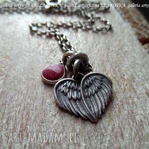 love gives you wings naszyjnik z rubinu i srebra, srebro oksydowane