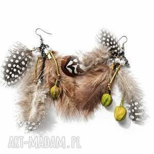 Lekkie kolczyki pióra boho handmade - unikatowa biżuteria
