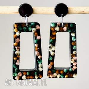 Kolczyki z prawdziwymi kwiatami, duże czarne