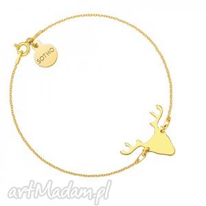 złota bransoletka z jeleniem, zawieszka minimalistyczna, modna, delikatna