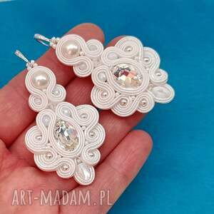 kolczyki sutasz w kolorze ivory białym, ślubne soutache bizuteria slubna