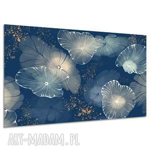 Granatowo-złoty obraz na płótnie z liśćmi lotosu 120x80 cm