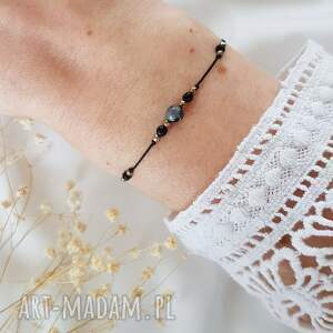 bransoletka labradoryt, biżuteria handmade na nitce onyks kamienie