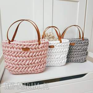 torba koszyk picnic bag - kolor jasny róż, torebka do ręki ze sznurka