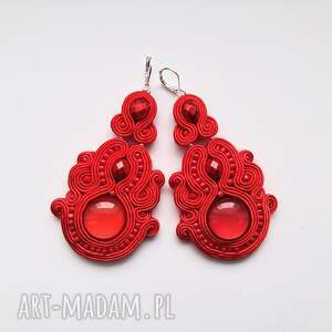 Hot Red sutaszowe, kolorowe, kolczyki haftowane