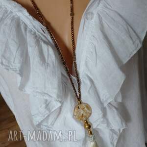 naszyjnik z kamieniem i chwostem cytrynowym kolorowa bizuteria unikat, agat