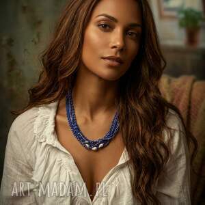 naszyjnik korale niebieskie z muszelkami, koralikow, kolorowa