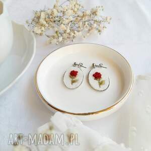 kolczyki bordowe róże ogrodowe owalne duże 2 w stylu retro, vintage