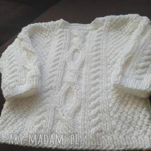gaga art sweterek białe warkocze, rękodzieło na drutach, niemowlę