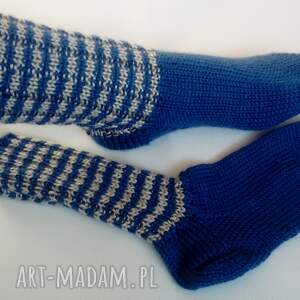 bielizna skarpetki na drutach, niebieskie skarpety ręcznie robione ciepłe