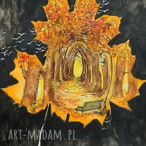 opowieść liścia akwarela artystki adriany laube - jesień, surrealizm, park