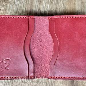 ręcznie robione czerwony portfel na karty ze skóry uszyty ręcznie