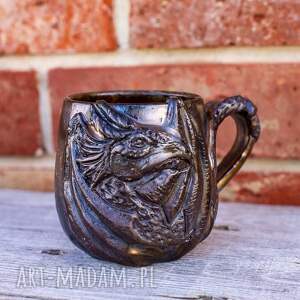 Prezent Kubek z smokiem | Spiżowy czarno złoty | kamionka | 320 ml