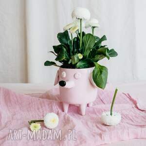 doniczka różowa pies azorek - rękodzieło na prezent od lamabo