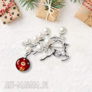 śliczna artystyczna z perłami i - Broszki