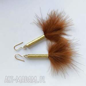 piórko kolczyki mosiądz, zmatowiony