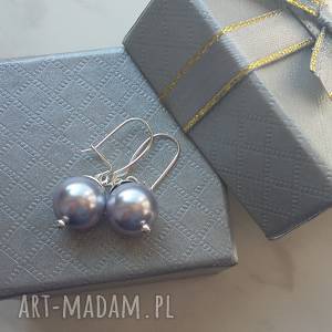 lawendowe kolczyki z perłami swarovski srebro 925, pastelowe angielskie bigle