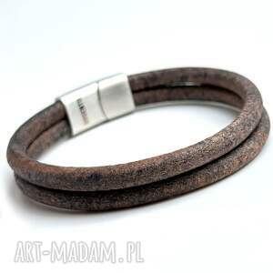 Bransoletka męska skórzana brązowa - plecionka ska