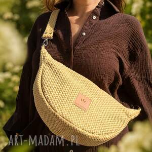 Welurowa listonoszka crossbody Żółta - handmade na ramię z regulowanym paskiem