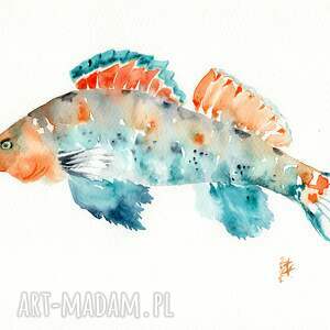 Prezent Oryginalna akwarela. Ryba, morze, prezenty, natura