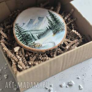 podkładka pod kubek zima w dolinie, rustykalny styl góry, drewniane dekoracje