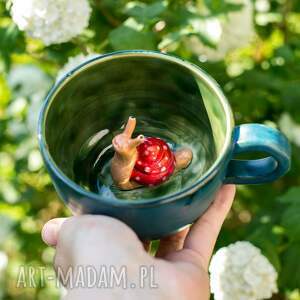filiżanka do herbaty z figurką ślimaka kawy morska zieleń ok 350 ml