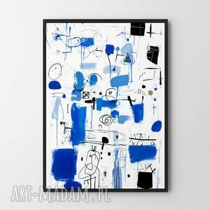 plakat biało-niebieska abstrakcja - format 30x40 cm do salonu