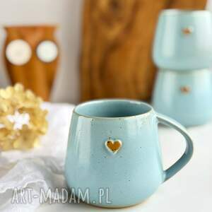 Studio-Tyka - Kubek beczułka ręcznie robiony 320 ml - niebieski z sercem, ceramika - handmade