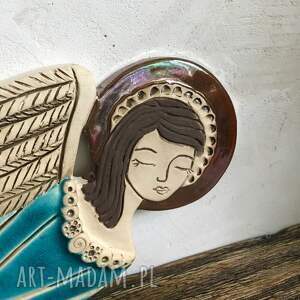 handmade dekoracje anioł ceramiczny - skarda turkus