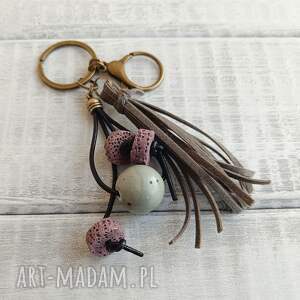 violcer brelok ceramika lawa wulkaniczna, kamienie naturalne, zamsz, skóra