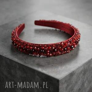 Bordowa opaska do włosów z kryształkami handmade