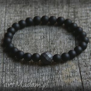 handmade męska męska bransoletka - black stone & hematyt