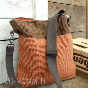 handmade na ramię torba z regulowanym paskiem, bawełniana - terakota