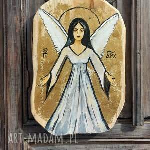 "archanioł" ikona na teakowym drewnie, ręcznie malowana i złocona, o wymiarach 19cm x