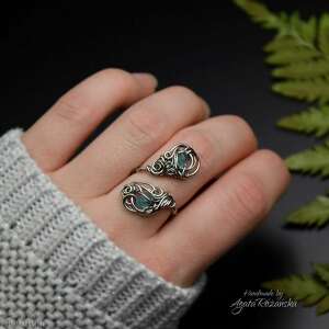 pierścionek regulowany z apatytem stal chirurgiczna wire wrapping