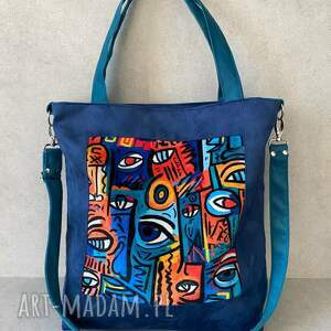 na - print Kubizm, torba na ramię, alcantra, welur