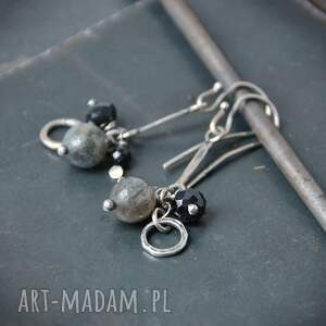 Kolczyki z labradorytem spinelem i turmalinem, srebro oksydowane