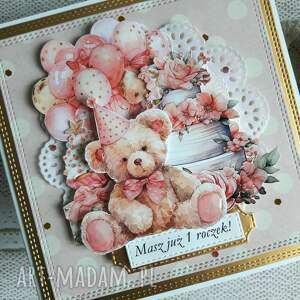 scrapbooking kartki kartka na roczek dla dziewczynki z misiem okazji 1