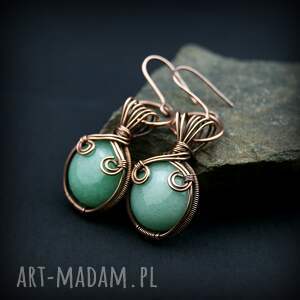 kolczyki z awenturynem niej wire wrapping, biżuteria artystyczna