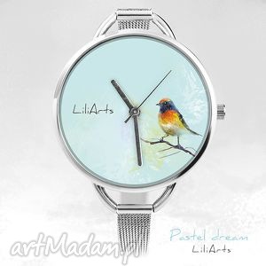handmade prezent na święta zegarek, bransoletka - kolorowy ptaszek - pastel dream